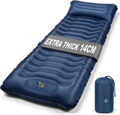 SnelShoppen - Zelfopblazende luchtmatras voor buiten, 14 cm dik, opvouwbare kampeermat met kussen, compacte slaapmat voor camping, wandelen, strand -