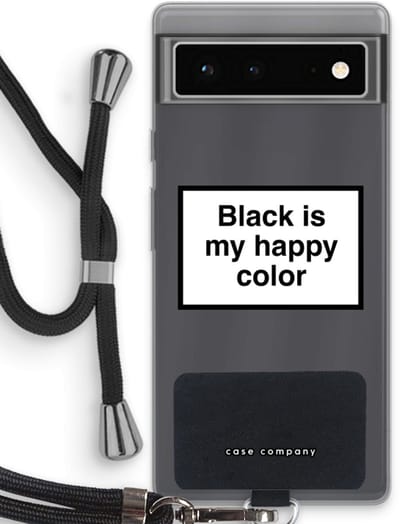 Case Company® - Hoesje met koord geschikt voor Google Pixel 6 hoesje met Koord - Black is my happy color - Telefoonhoesje met Zwart Koord - Bescherming aan alle Kanten en Over de Schermrand