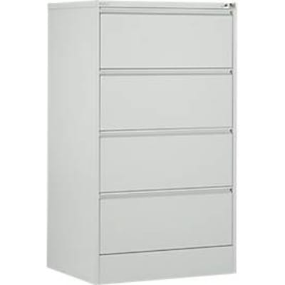 Schäfer Shop Select hangmappenkast B 780 x D 580 x H 1350 mm, plaatstaal, lichtgrijs, 4 laden, dubbel ladeblok + 50 A4 hangmappen, blauw