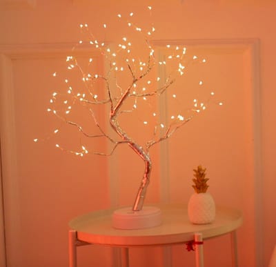 MIRO® Lichtboom Zilver - Lichttakken - Warm Wit Licht - Led USB & Batterij - Kerst - Woonkamer - Slaapkamer - Decoratie Nachtlampje - Aan & Uit Knop