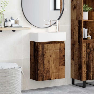 vidaXL - Badkamermeubel - met - kraan - Oud - hout - 45,5 - x - 22,5 - x - 84 - cm