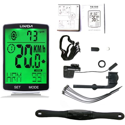 LIXADA 3-in-1 draadloze fietscomputer Multifunctioneel LCD-scherm Fietscomputer met hartslag Green backlight