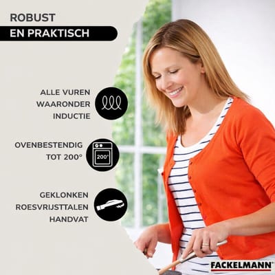Set pan 20 cm roestvrij staal, glazen deksel en 6 roestvrijstalen keukengerei Fackelmann Eterna