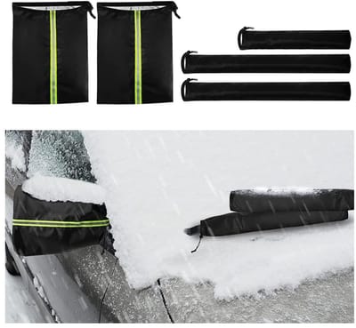 Dailygoods- Autospiegelafdekking 5 Stuks - Waterdichte Beschermkap - Zilverkleurige Stof - Universele Toepassing - Achteruitkijkspiegelafdekking 30 x 40 cm - Ruitenwisserafdekking 10 x 67 cm - Spiegelhoes