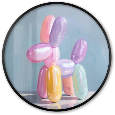 Poster in lijst Rond - Fotolijst 60x60 cm - Posters - Dier - Ballon - Pasteltinten - Glanzend - Ronde posterlijst zwart - Decoratie - Wanddecoratie woonkamer - Muurdecoratie slaapkamer