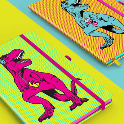 Mustard Desktop Notitieboekje - A5-formaat - 180 Pagina's - T-Rex - Blauw