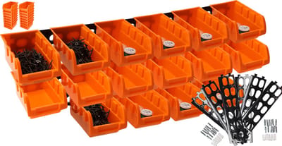 Wandrek Opbergsysteem 16-delig – Schuiflades en stapelboxen voor Gereedschap, schroeven en spijkers – Ideaal voor Werkplaats, Schuur, Kantoor & Keukenkast – Inclusief Schroeven en Pluggen