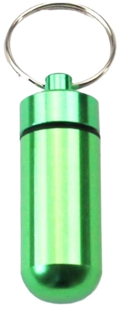 Pillendoosje I Aluminium Pillenkoker I Medicijn Doosje I Pil Box I Sleutelhanger | Waterdicht I 5 x 1.5 CM I Groen