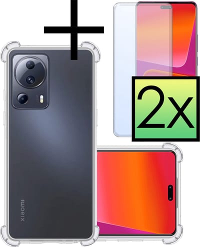 Hoesje - Met Screenprotector - 2 Stuks - Geschikt voor Xiaomi 13 Lite - Sterk & Shockproof - Siliconen Case - Back Cover - Telefoon Hoes - Shock Proof - Transparant