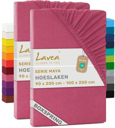 Lavea® Set van 2 Hoeslakens 90x200cm - 100x200cm – voor Dikke Matrassen tot 35 cm, voor Boxspring & Waterbed – 100% Katoen – met Elastiek – Hoge Kwaliteit – Koraal