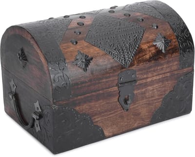 Handgemaakte Decoratieve Houten Schatkist - Multifunctionele Sieradenopbergdoos en Aandenken (22,3 x 15,24 cm)