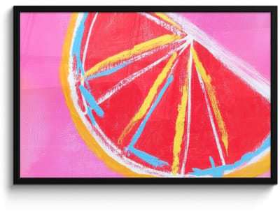 Poster in lijst - Fotolijst 90x60 cm - Posters - Grapefruit - Geschilderd - Roze - Strepen - Posterlijst zwart - Decoratie - Wanddecoratie woonkamer - Muurdecoratie slaapkamer