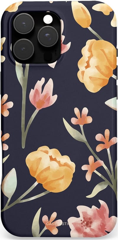 Casetastic Hoesje Geschikt voor Apple iPhone 16 Pro Max Magsafe - Stijlvolle Beschermende Duo-layer Case - Bloemen Nacht