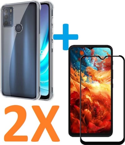 Shockproof Soft TPU hoesje Silicone Case Geschikt voor: Motorola Moto G50 met 2X Full Tempered glas Screen Protector