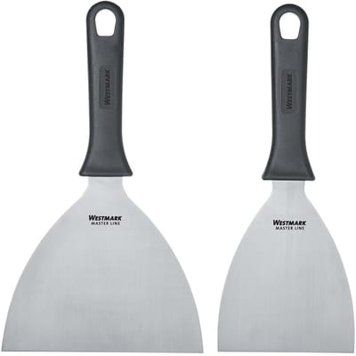 Westmark set, 2 stuks: 2 professionele schrapers/grillspatels (recht, stijf, gesloten) in 2 maten, RVS/kunststof, Master Line, zwart/zilver, 133122E6