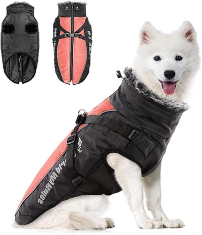 Hondenjas Warm - Winterjas Hond - Buiten Wandelen - Met Afneembaar Harnas - Maat 6XL - Roze