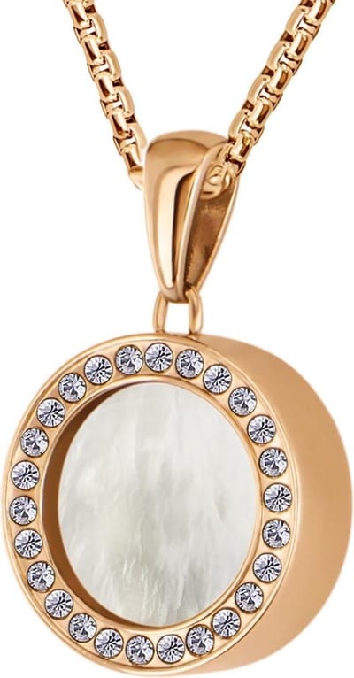 Quiges 12mm Mini Munt Hanger Rosékleurig RVS Glans met Schelp Beige Munt en Box Ketting Ankerketting 42-46cm