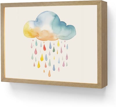 Wandlamp 40x30 cm - Oplaadbaar - Wolk - Regen - Watercolor - Kleurrijk - Wandlampen binnen woonkamer - Slaapkamer lamp - Decoratieve nachtlamp - Vloerlamp draadloos