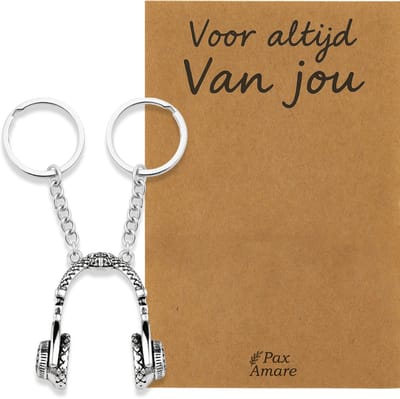 Koppel Sleutelhanger voor 2 'Voor altijd van jou' - Magnetische Koptelefoon - Sleutelhanger set op Cadeau Kaartje - Zilverkleurig - Persoonlijke Hanger - Pax Amare