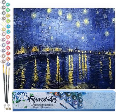 Figured'Art Schilderen op Nummer Volwassenen canvas Van Gogh Sterrennacht boven de Rhône - Handwerk acrylverf Kit DIY Compleet - 40x50cm zonder frame