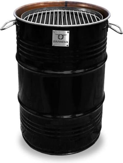 BarrelQ - Small industrieel houtskool Barbecue- BBQ vuurkorf en statafel in één 60L olievat zwart