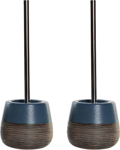 Items Toiletborstel met houder - 2x stuks - polystone - marine blauw - 36 cm