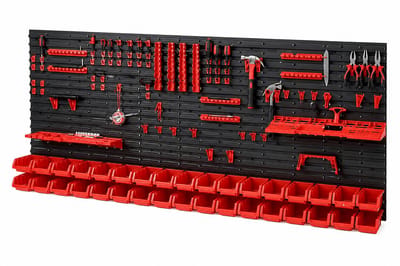 ITRONIQ Gereedschap Wand Opbergsysteem XL - Gereedschapwand met Bakken en Houders - Organizer Zwart Rood - Modulair Systeem