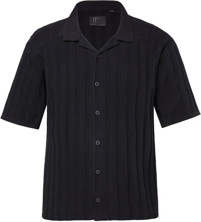 JP 1880 - Heren - JP 1880 gebreid overhemd korte mouwen Cubaanse kraag tot 7XL - Zwart - Maat 3XL