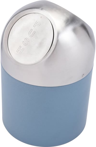 Excellent Houseware Mini prullenbakje - blauw/zilver - rvs - met klepdeksel - keuken aanrecht/tafel model - 1.3 Liter - 12 x 17 cm