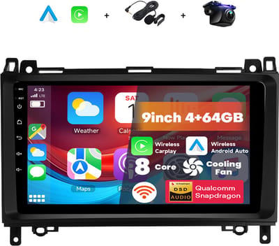 Boscer 2 Din Autoradio - Geschikt voor Mercedes-Benz B200 (2008-2011) - Draadloos Apple CarPlay & Android Auto - 8-Core Snapdragon - 9 Inch HD Touchscreen - 4+64GB - Interne Koeling - GPS - WiFi, Bluetooth & USB - Achteruitrijcamera & Microfoon