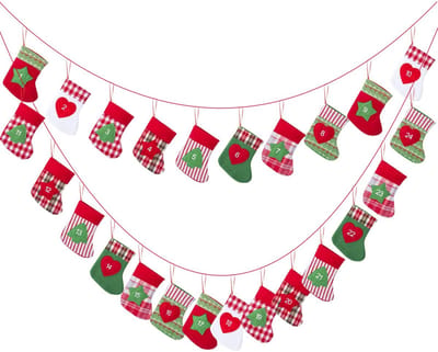 Dailygoods- Adventskalender 2025 - Vilt - 24 Zakjes - Snoer 4,7 Meter - Herbruikbaar - Kerstdecoratie - Kerstkalender