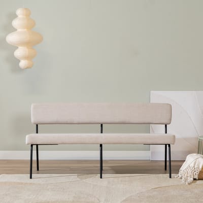 Bronx71® Scandinavische eetkamerbank Espen beige gerecyclede stof 160 cm - eettafelbank - eetbank