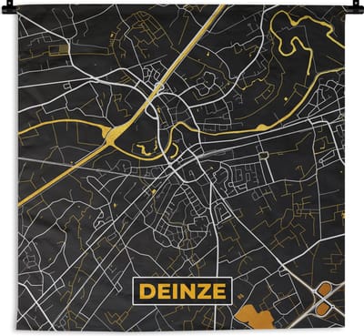 Wandkleed - Wanddoek - Deinze - Plattegrond - Goud - Stadskaart - Kaart - 180x180 cm - Wandtapijt