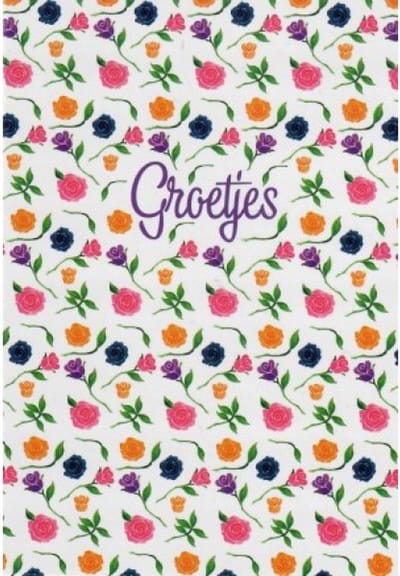 Een leuke kaart om te geven aan iemand die je de groetjes wilt doen. Versierd met kleurrijke bloemen. Een leuke kaart om zo te geven of om bij een cadeau te voegen. Een dubbele wenskaart inclusief envelop en in folie verpakt.