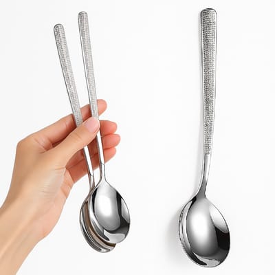 2x RVS Soeplepel met Lange Handgreep – 304 Roestvrij Staal – Zilverkleurig – Luxe Japanse & Koreaanse Stijl – Soeplepel / Koffielepel / Dessertlepel – Duurzaam & Makkelijk Schoon te Maken – 18,5 x 3,5 cm