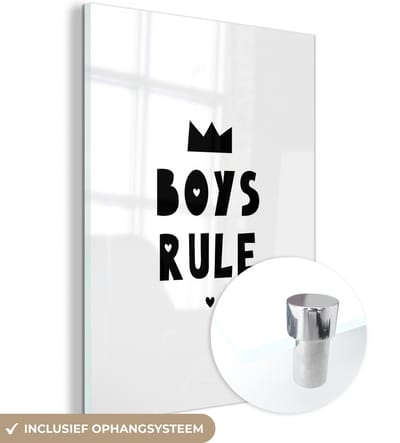 MuchoWow® Glasschilderij 120x160 cm - Schilderij acrylglas - Boys Rule - Quotes - Spreuken - Kinderen - Jongens - Foto op glas - Schilderijen