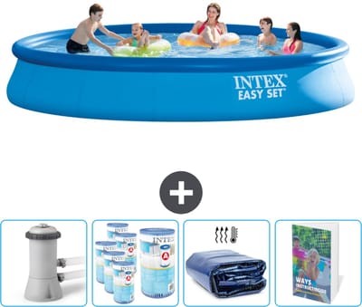Intex Rond Opblaasbaar Easy Set Zwembad - 457 x 84 cm - Blauw - Inclusief Pomp Filters - Solarzeil - Zwembadgids