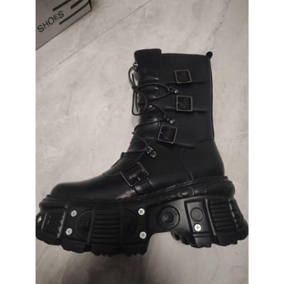 Dames Platform Spice Girls Metal Rock Motorfiets Fried Street Middenlaarzen Heren 44 gray