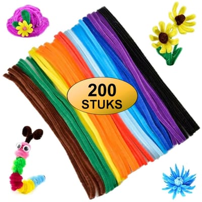 Fako Bijoux - 200 Gekleurde Pijpenragers - Set van 200 Stuks Chenille Draden - 10 Basis Kleuren - 30 cm Lang - Knutselen - DIY - Hobby - Chenille Draad – Flexibele Pijpenragers - Kinderen en Volwassenen - 200 Stuks