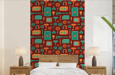 Behang - Fotobehang Patroon - Retro - Gereedschap - Breedte 140 cm x hoogte 220 cm
