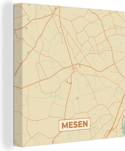 Canvas Schilderij Kaart - Plattegrond - Mesen - Stadskaart - België - 20x20 cm - Wanddecoratie