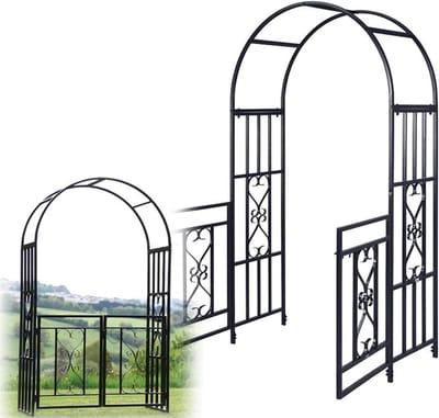 Rozenboog met deur - Metalen boog - Tuindecoratie - Stabiel frame - 210cm hoog - Zwart