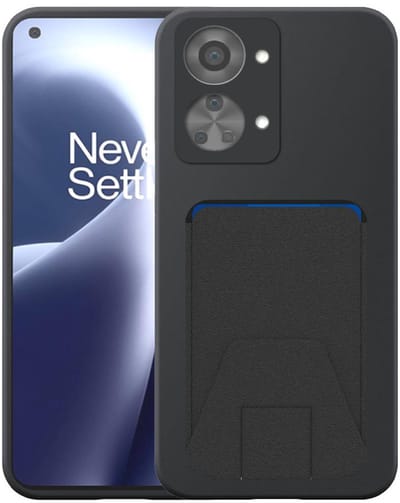 Geschikt voor OnePlus Nord 2T Telefoonhoesje met Verstelbare Leren Pasjeshouder - Flexible Back Cover Case Siliconen TPU with Adjustable Leather Cardslot - Zwart - Smartphonica geschikt voor OnePlus Nord 2T