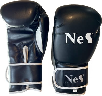 NeS Champ Leer - Bokshandschoenen Unisex - Zwart- Leer - 16oz - Klittenbandsluiting