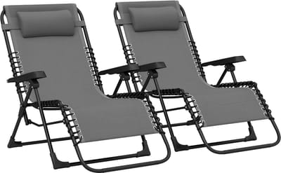 Outsunny Zero-gravity Stoelenset - Textiel - 90x65x112cm - Grijs