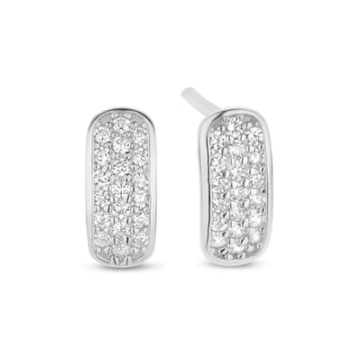 New Bling 9NB-0782 Zilveren Oorknopjes - Dames - Zirkonia Steentjes - 9,7 x 4,2 mm - Rhodium - Zilver