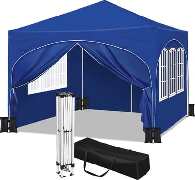 Partytent opvouwbaar - Paviljoen - 3x3 - Easy up - Waterdicht - met Zijwanden - Weerbestendig - Blauw