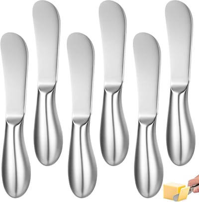Allecta - Set van 6 roestvrijstalen dessertmessen voor room, jam, kaas en gebak - Klein formaat strekmes - 13,5 x 2,5 cm