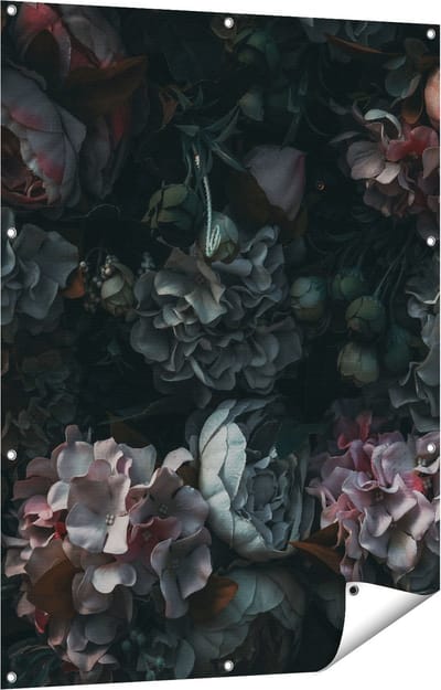 Gards Tuinposter Bloemen in het Donker - Duisternis - 90x120 cm - Tuindoek - Tuindecoratie - Wanddecoratie buiten - Tuinschilderij