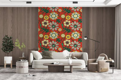 Behang - Fotobehang Design - Bloemen - Hippie - Retro - Breedte 165 cm x hoogte 220 cm